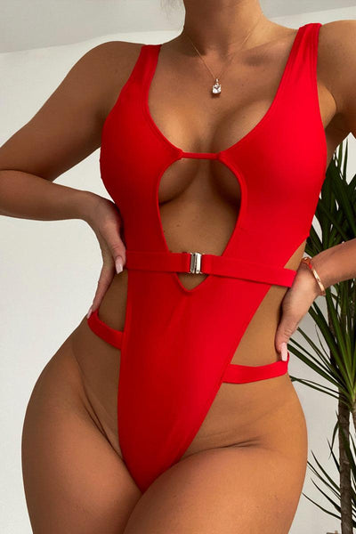 Red Cut Out Sexy One Piece Monokini - AMIClubwear