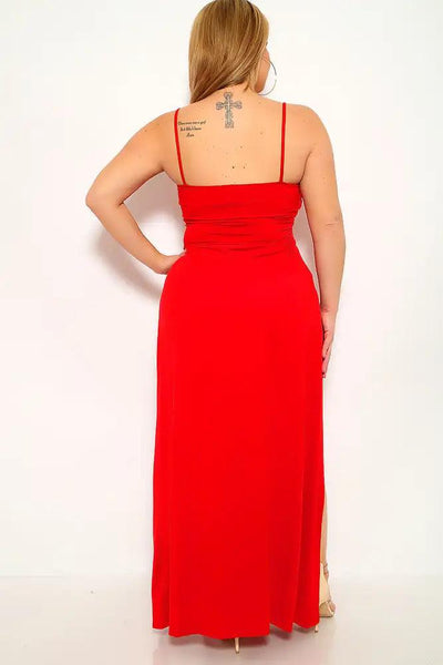 Red Cut Out Sleeveless Plus Size Party Dress - AMIClubwear