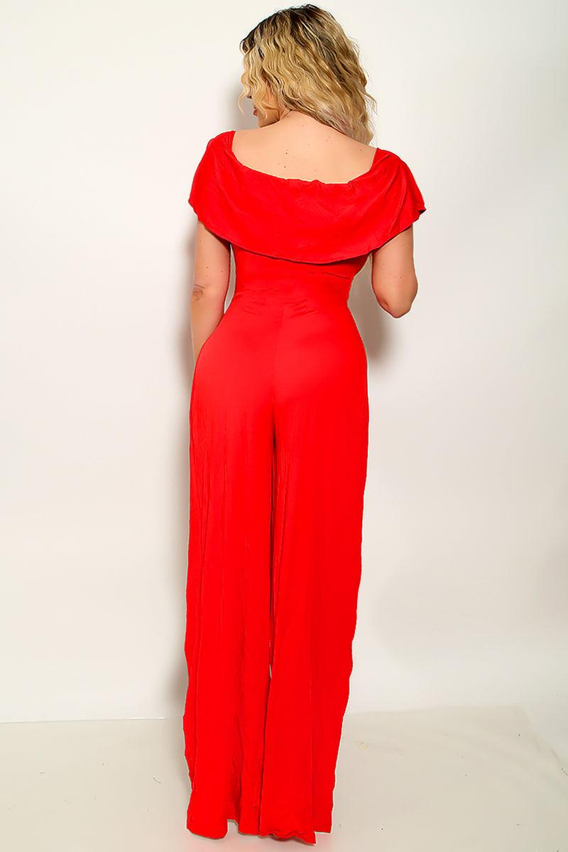 Red Draped Ruffle Double Slit Sexy Party Dress - AMIClubwear