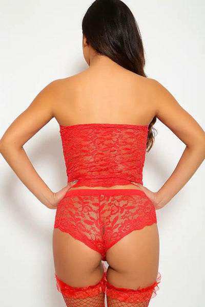 Red Embroidered Lace Intimate Set - AMIClubwear