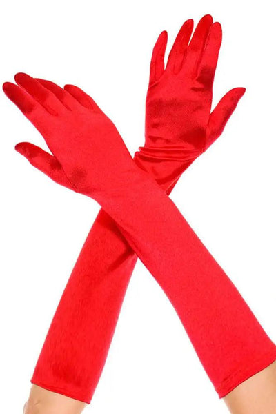 Red Extra Long Satin Gloves - AMIClubwear