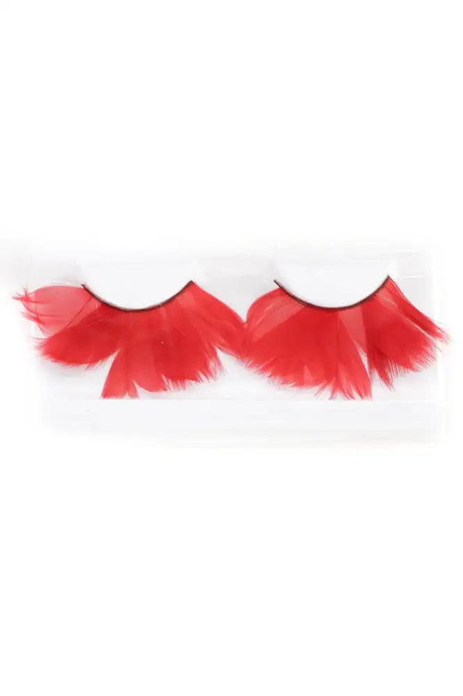 Red Faux Feather Eyelashes - AMIClubwear
