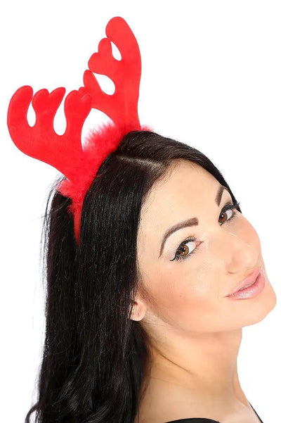 Red Feathered Fabric Antler Headband - AMIClubwear