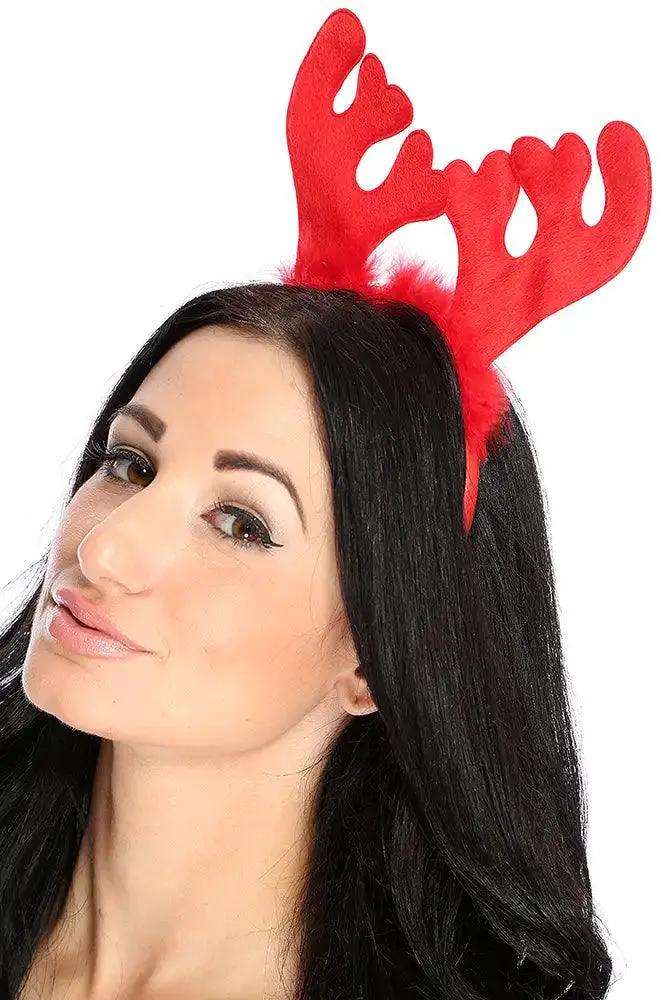 Red Feathered Fabric Antler Headband