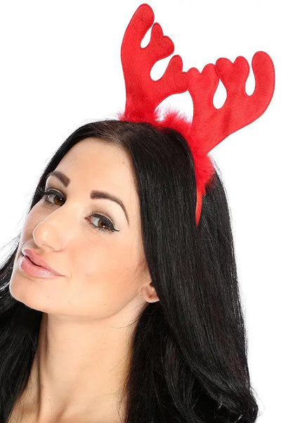 Red Feathered Fabric Antler Headband - AMIClubwear