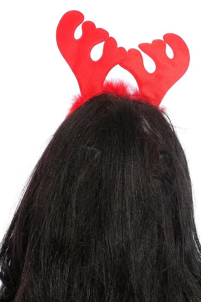 Red Feathered Fabric Antler Headband