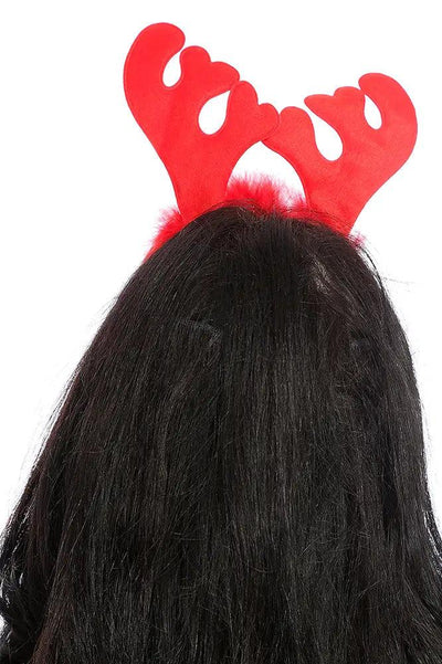 Red Feathered Fabric Antler Headband - AMIClubwear