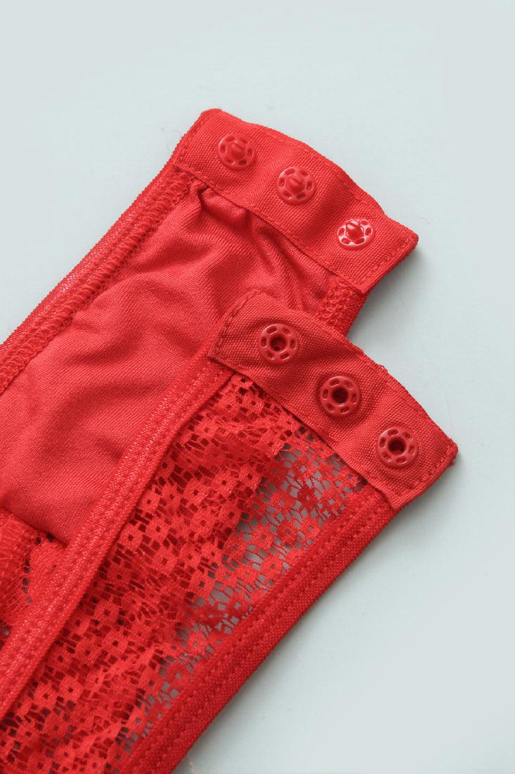 Red Floral Lace Chain Linked Teddy With Garter Straps W611 – AMIClubwear