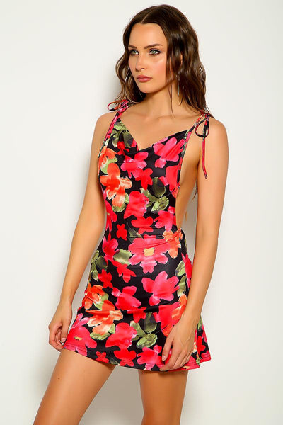 Red Floral Print Sleeveless Sexy Party Dress - AMIClubwear