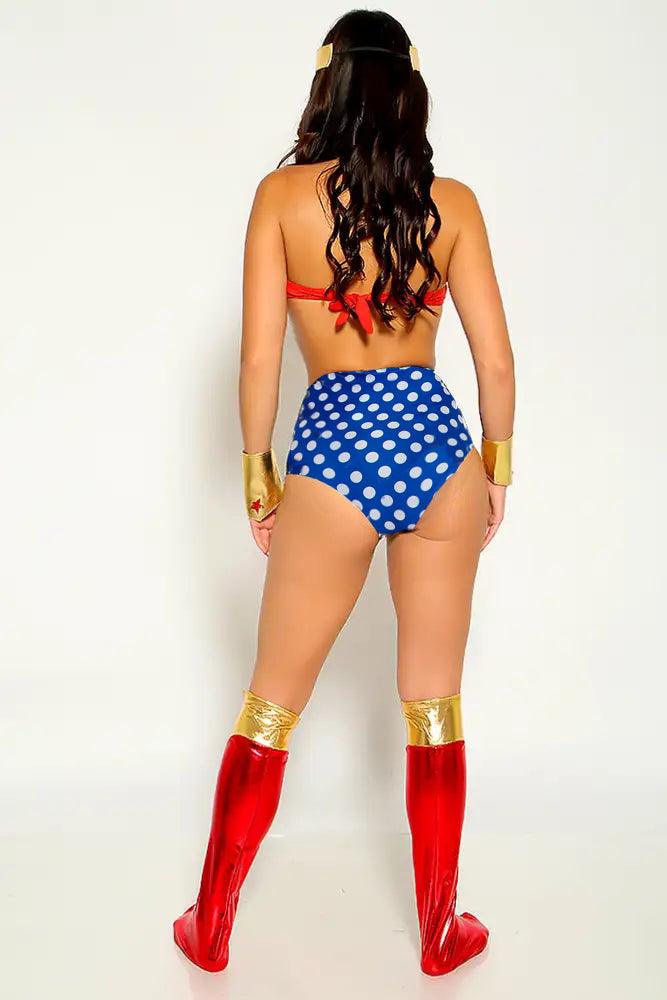 Red Gold Dot Print Sexy 7 Piece Wonder Woman Costume – AMIClubwear