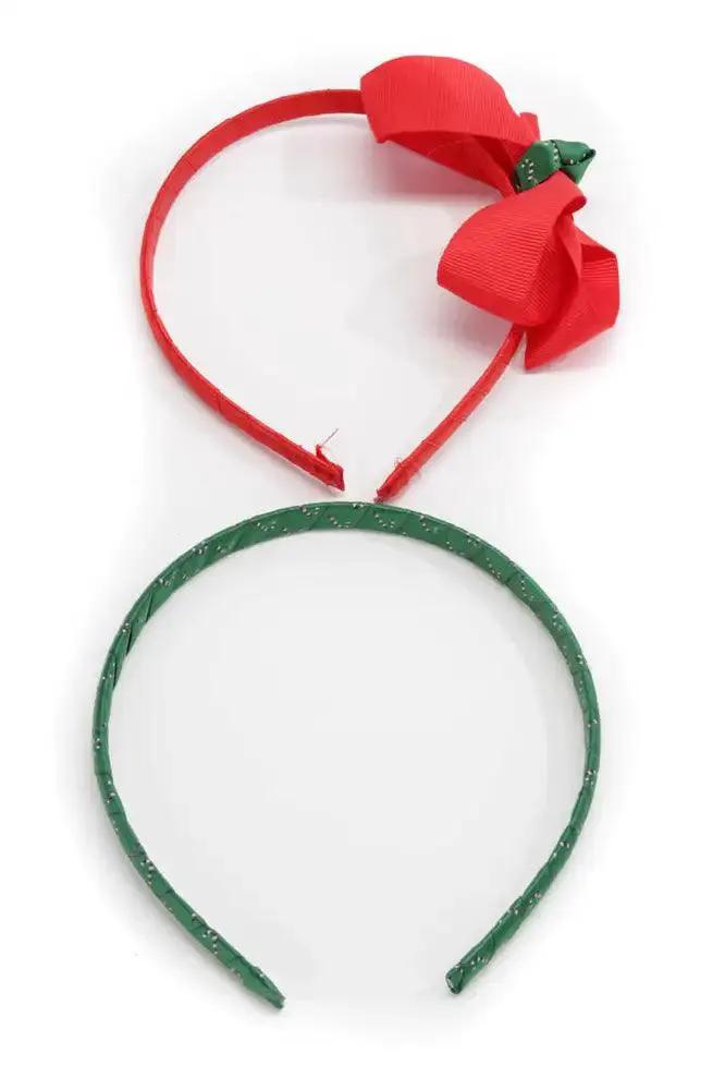 Red Green Candy Print Bow Accent Headband Set