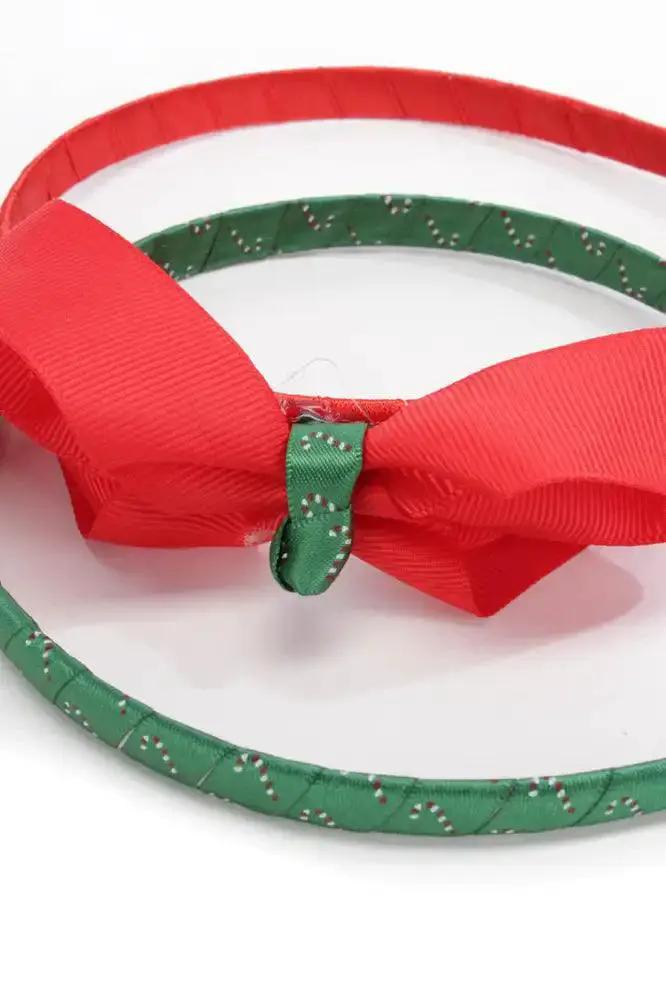 Red Green Candy Print Bow Accent Headband Set