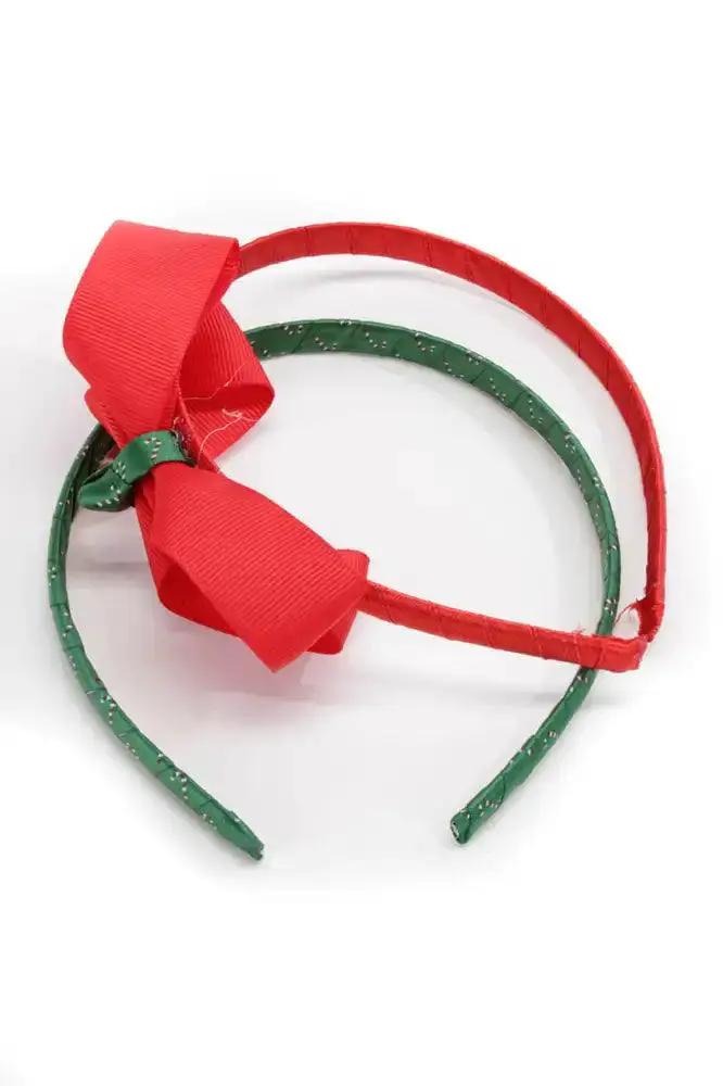 Red Green Candy Print Bow Accent Headband Set