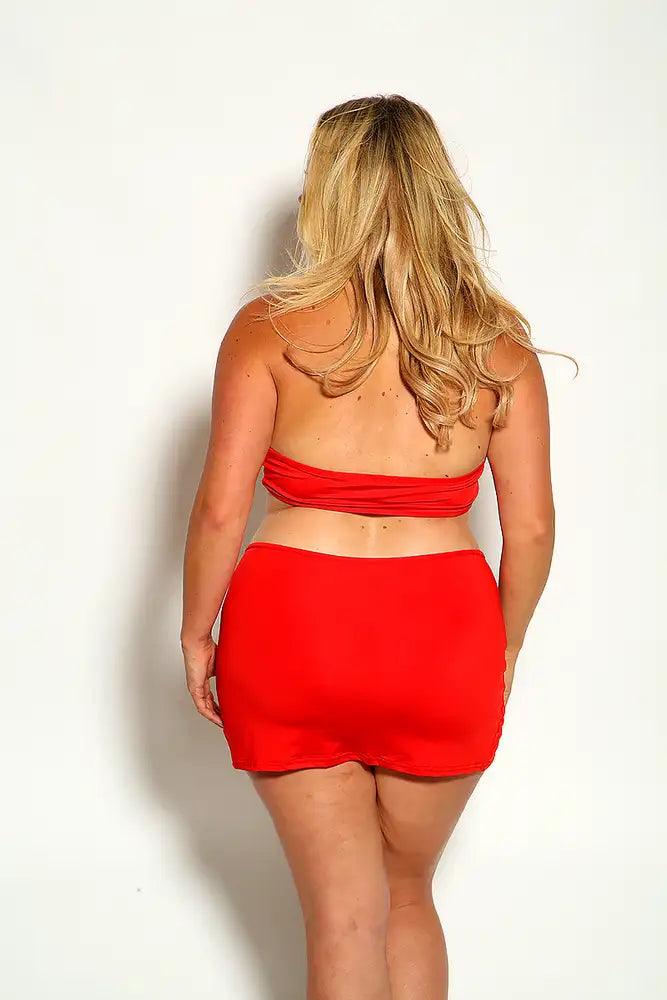 Red Halter O-Ring Cut Out Plus size Party Dress - AMIClubwear