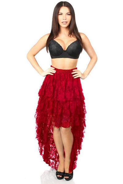 Red High Low Lace Skirt - AMIClubwear