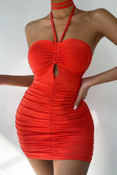 Red Key Hole Cut Out Sexy Party Dress - AMIClubwear