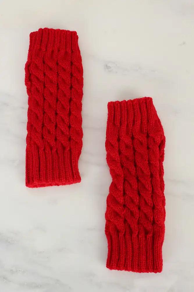 Red Knitted Finger Less Gloves - AMIClubwear