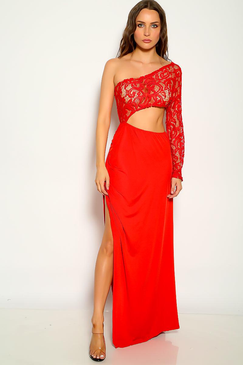 Red Lace Embroidered Maxi Sexy Party Dress - AMIClubwear
