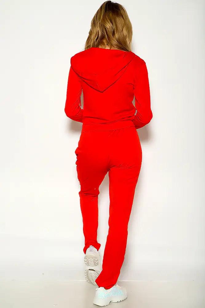 Red Long Sleeve Front Zipper Two Piece Lounge Wear Outfit - AMIClubwear