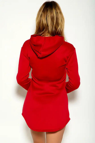 Red Long Sleeve Pull Over Sweater Dress - AMIClubwear