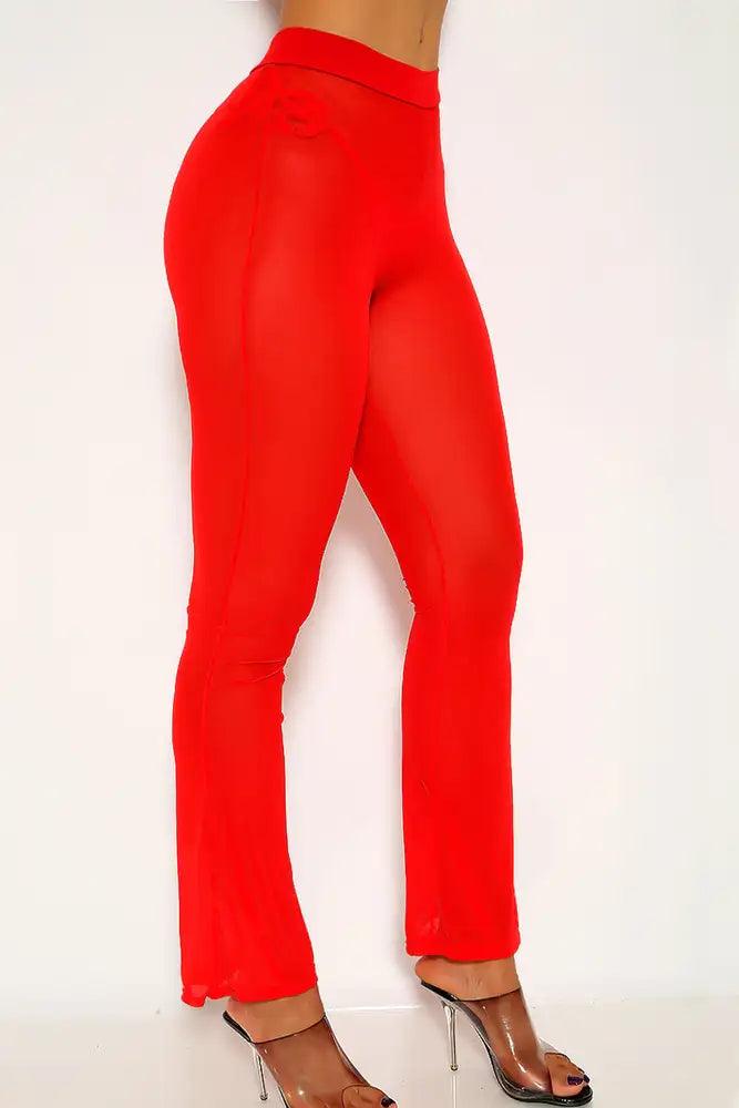 Red Mesh Swimsuit Cover Up Pants - AMIClubwear