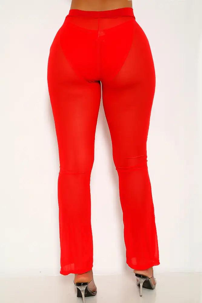 Red Mesh Swimsuit Cover Up Pants - AMIClubwear