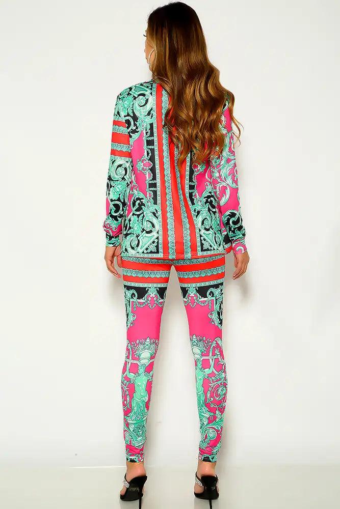 Red Mint Graphic Print Two Tone Three Piece Outfit - AMIClubwear