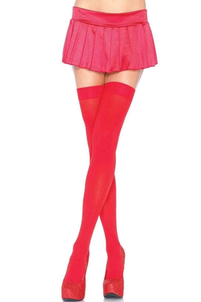 Red Nylon Opaque Thigh Highs - AMIClubwear