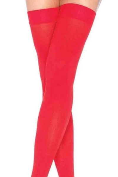 Red Nylon Opaque Thigh Highs - AMIClubwear