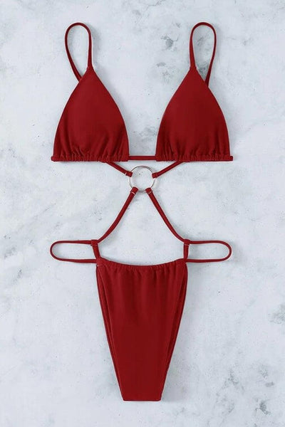 Red O-Ring Accent Strappy Sexy One Piece Swimsuit - AMIClubwear