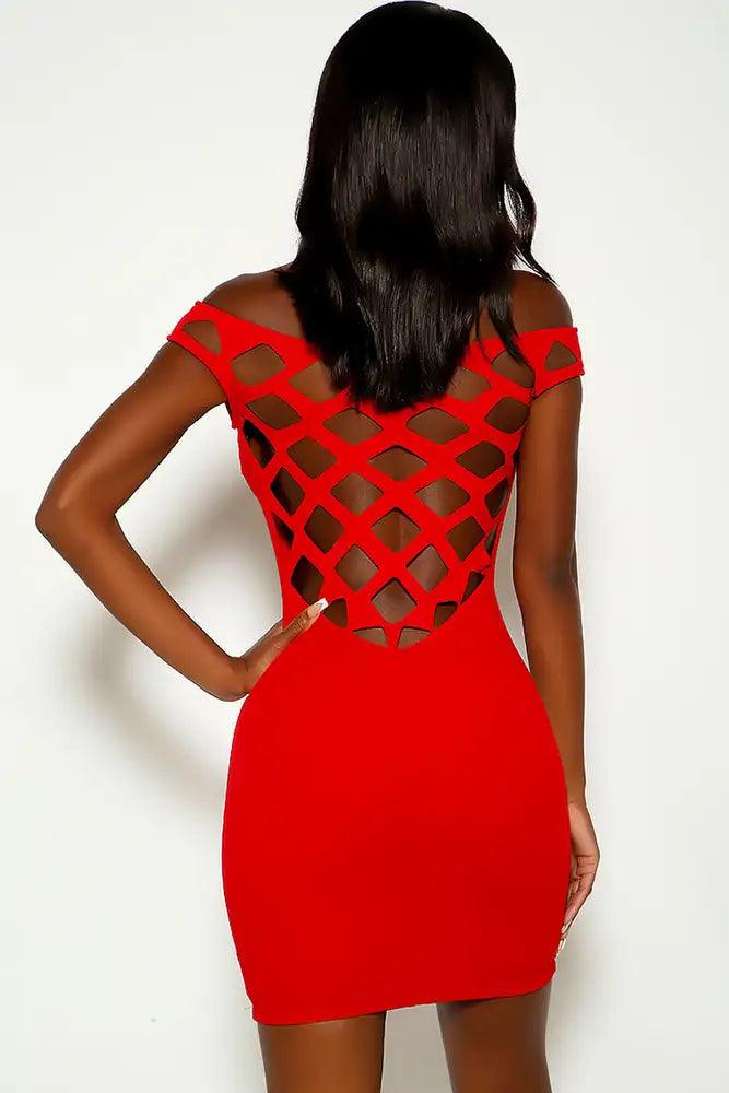 Red Off The Shoulder Cut Out Design Party Dress - AMIClubwear