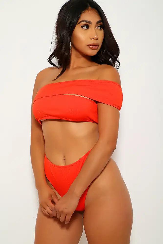 Red One Strap Two Piece Swimsuit - AMIClubwear