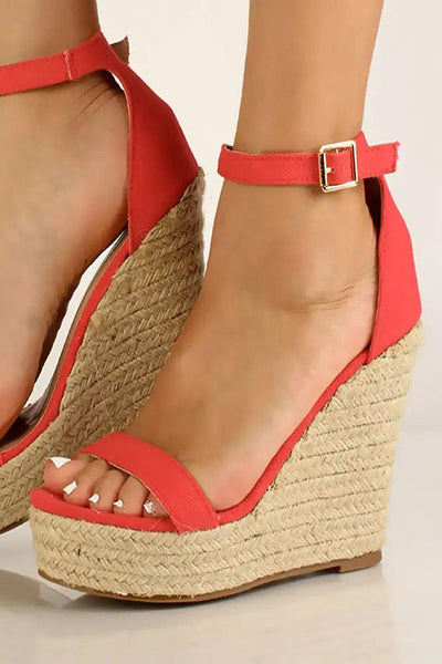Red Open Toe Espadrille Wedges - AMIClubwear