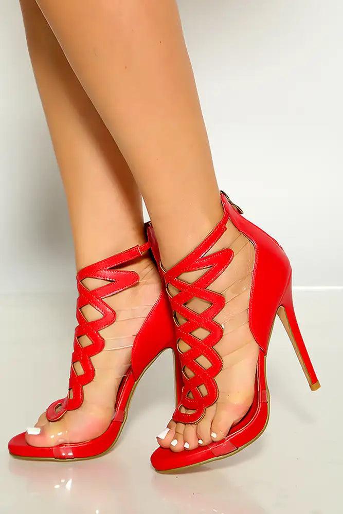 Red Open Toe Strappy Cut Out Detail Single Sole High - AMIClubwear