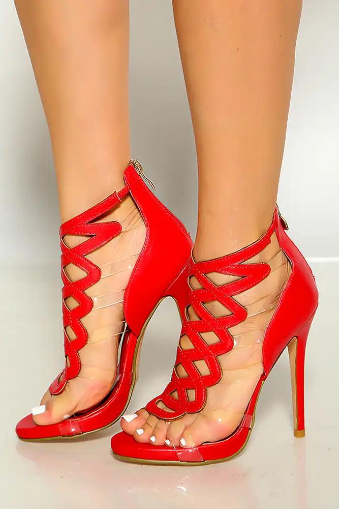 Red Open Toe Strappy Cut Out Detail Single Sole High - AMIClubwear