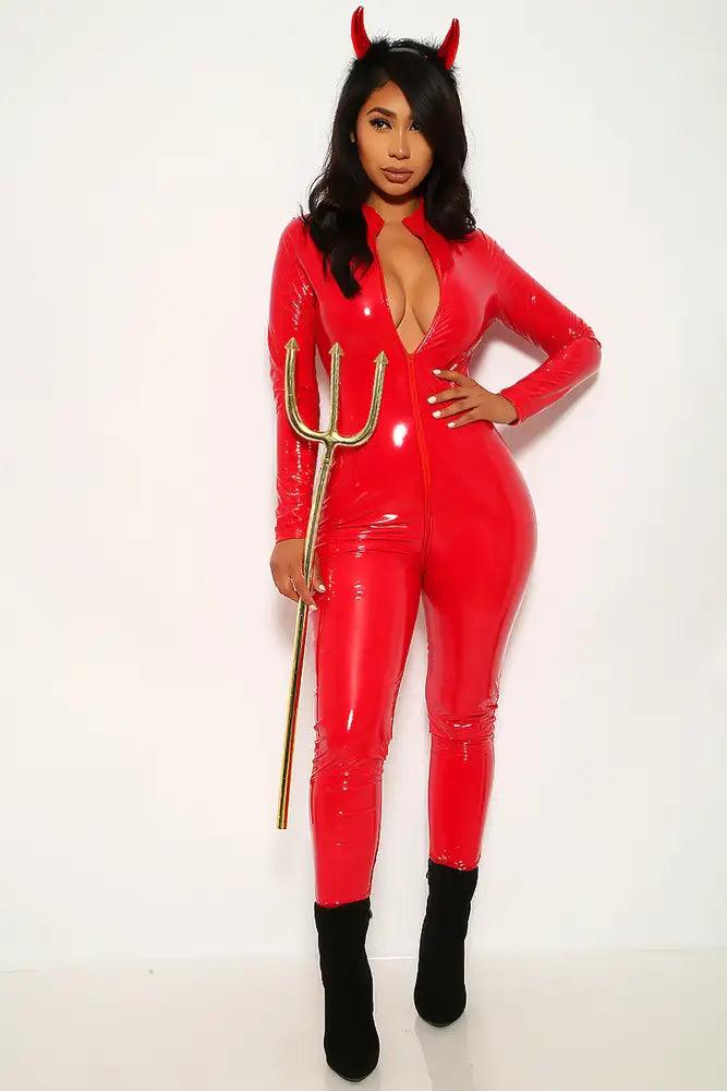 Red Patent One Piece Jumpsuit Costume - AMIClubwear