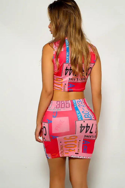 Red Pink Graphic Print Two Piece Dress - AMIClubwear