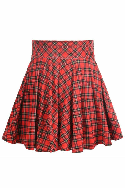 Red Plaid Stretch Lycra Skirt - AMIClubwear