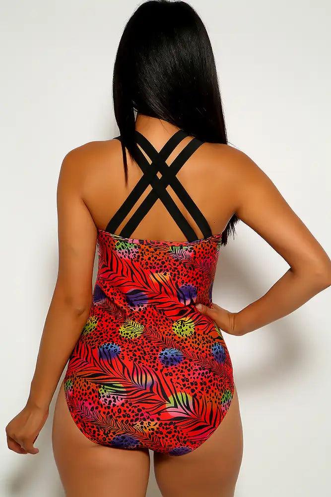 Red Printed Plus Size Swimsuit - AMIClubwear