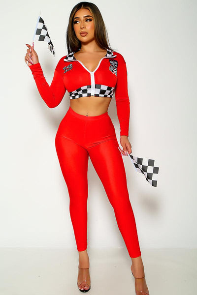 Red Race Car Racer Full Length 2pc Sexy Costume - AMIClubwear