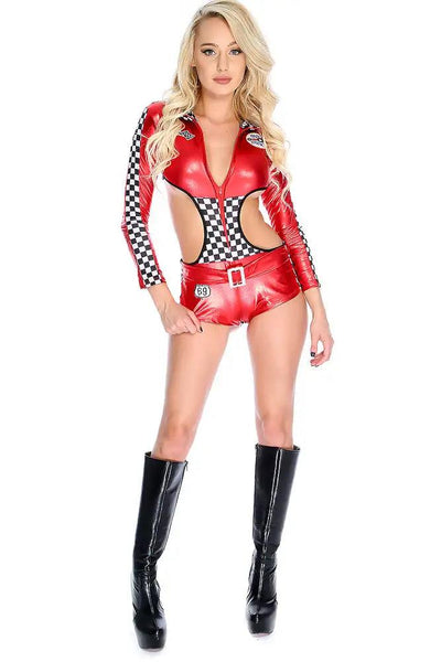 Red Race Crew Car Driver Cheeky Jumpsuit Sexy Halloween Costume - AMIClubwear