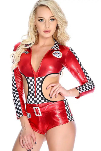 Red Race Crew Car Driver Cheeky Jumpsuit Sexy Halloween Costume - AMIClubwear