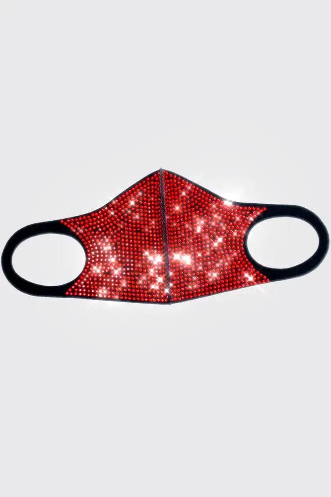 Red Rhinestone Accent Face Mask - AMIClubwear