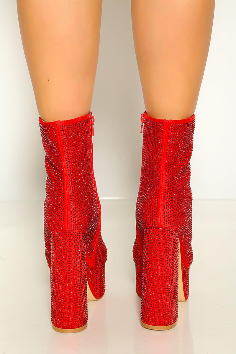 Red Rhinestone Design Chunky Platform Boots - AMIClubwear