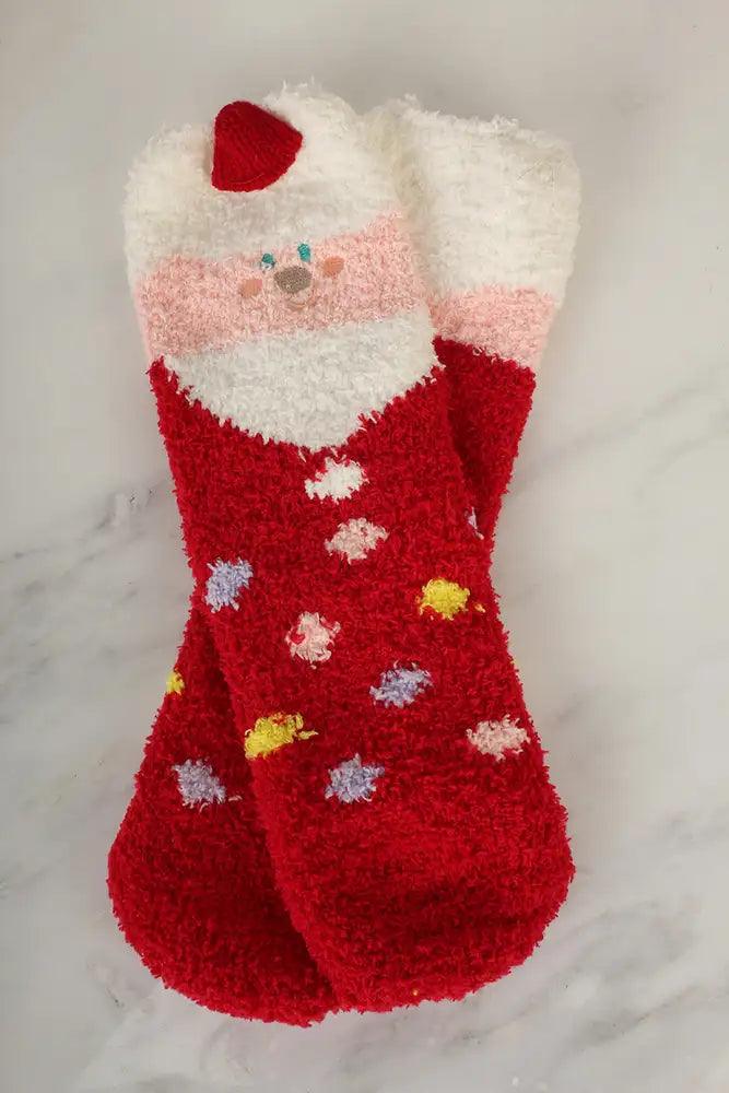 Red Santa Fuzzy Socks - AMIClubwear