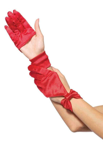 Red Satin Cut Out Bow Wrist Gloves - AMIClubwear