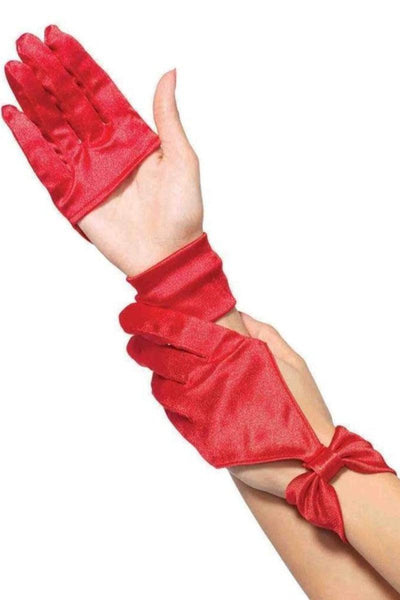 Red Satin Cut Out Bow Wrist Gloves - AMIClubwear