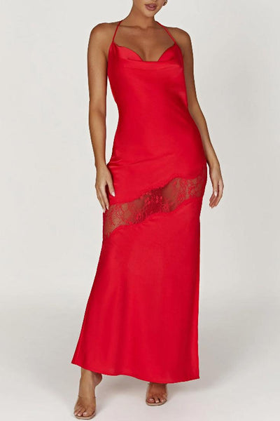 Red Satin Sleeveless Maxi Sexy Party Dress - AMIClubwear