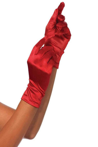 Red Satin Wrist Length Costume Gloves - AMIClubwear