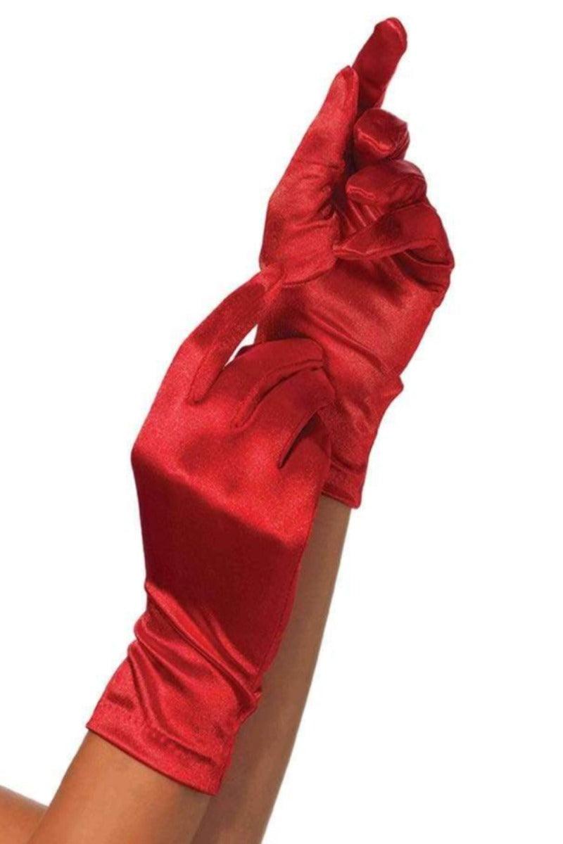 Red Satin Wrist Length Costume Gloves - AMIClubwear